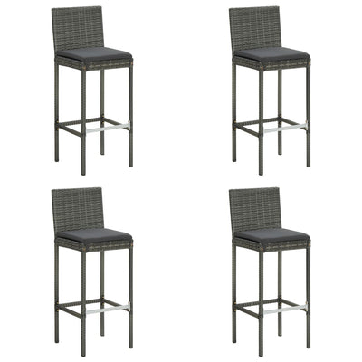 alt="Garden Bar Stools with Cushions 4 pcs Grey Poly Rattan"