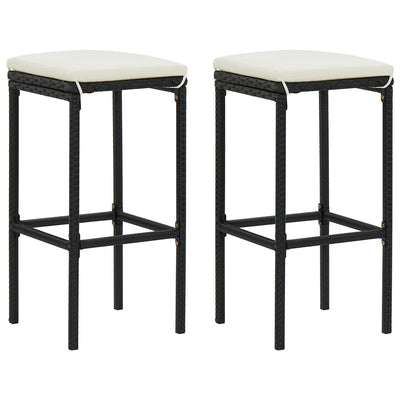 alt="Bar Stools with Cushions 2 pcs Black Poly Rattan"