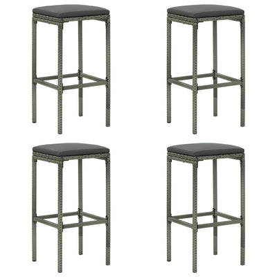 alt="Bar Stools with Cushions 4 pcs Grey Poly Rattan"