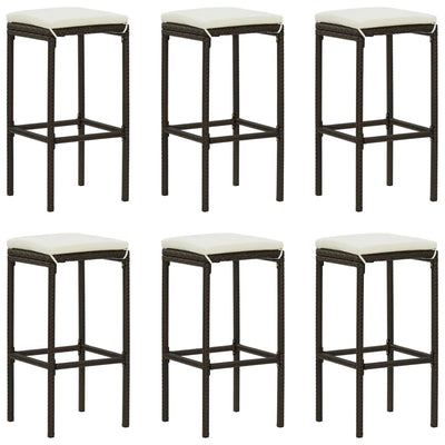 alt="Bar Stools with Cushions 6 pcs Brown Poly Rattan""