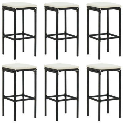 alt="Bar Stools with Cushions 6 pcs Black Poly Rattan""