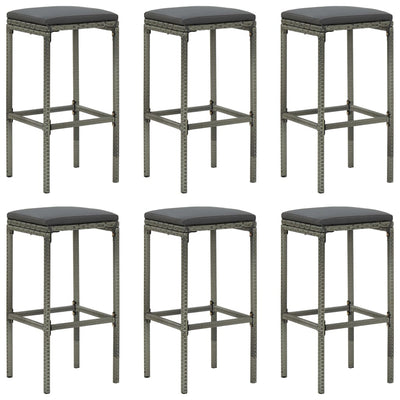 alt="Bar Stools with Cushions 6 pcs Grey Poly Rattan"