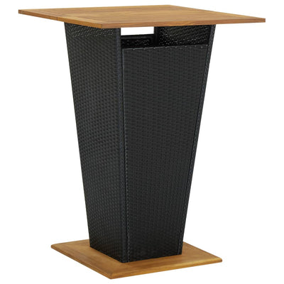 alt="Bar Table Black 80x80x110 cm Poly Rattan and Solid Acacia Wood"