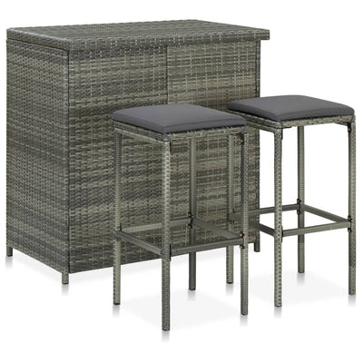 alt="3 Piece Bar Set Poly Rattan Grey"