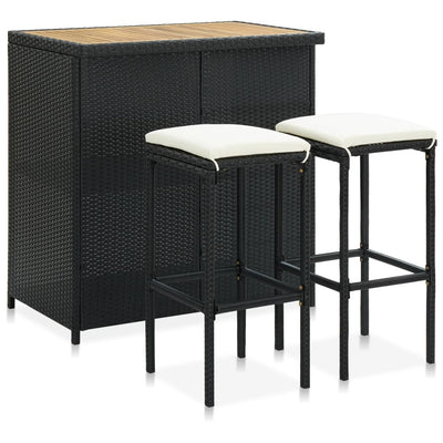 alt="3 Piece Bar Set Poly Rattan Black"