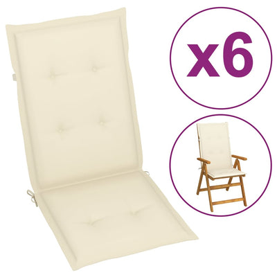 alt="Garden Chair Cushions 6 pcs Cream 120x50x3 cm"