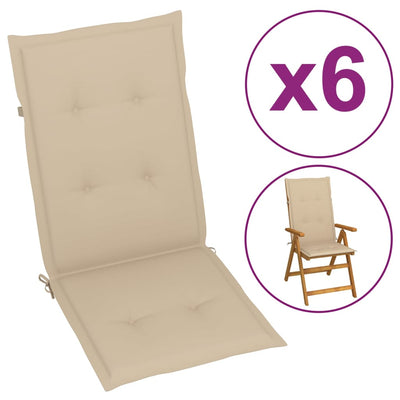 Garden Chair Cushions 6 pcs Beige 120x50x3 cm