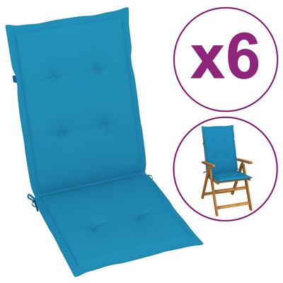 Garden Chair Cushions 6 pcs Blue 120x50x3 cm