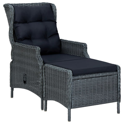alt="Reclining Garden Chair with Footstool Poly Rattan Dark Grey"