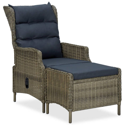 alt="Reclining Garden Chair with Footstool Poly Rattan Brown"