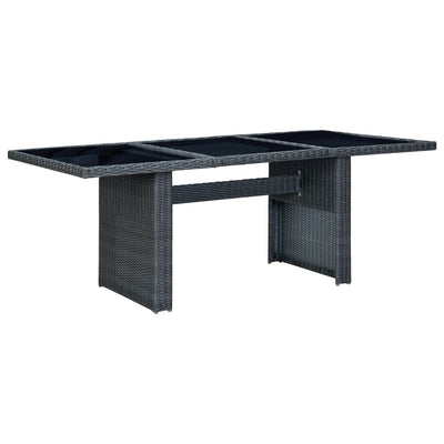 alt="Garden Table Dark Grey Poly Rattan and Tempered Glass"