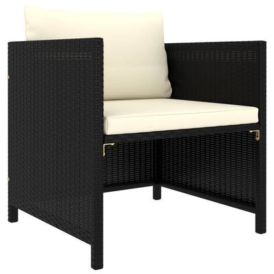 alt="Garden Sofa with Cushions Black Poly Rattan"