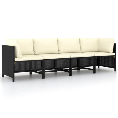 alt="4-Seater Garden Sofa with Cushions Black Poly Rattan"