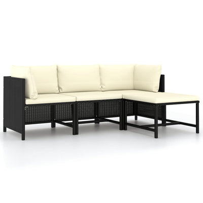 alt="4 Piece Garden Sofa Set with Cushions Black Poly Rattan"