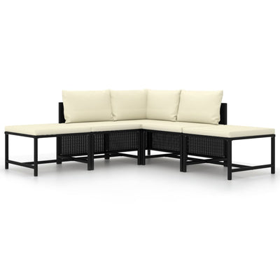alt="5 Piece Garden Sofa Set with Cushions Black Poly Rattan"