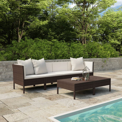 alt="6 Piece Garden Lounge Set with Cushions Poly Rattan Brown"