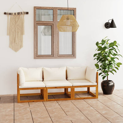 alt="3-Seater Garden Sofa with Cushion Cream Solid Acacia Wood"