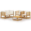 5 Piece Garden Lounge Set with Cushion Cream Solid Acacia Wood