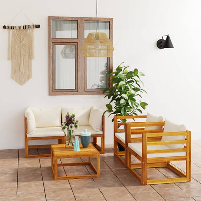 alt="5 Piece Garden Lounge Set with Cushion Cream Solid Acacia Wood"