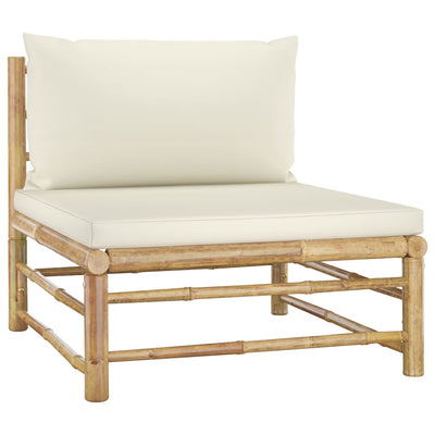 alt="Garden Middle Sofa with Cream White Cushions Bamboo"