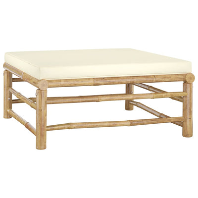 alt="Garden Footrest with Cream White Cushion Bamboo"