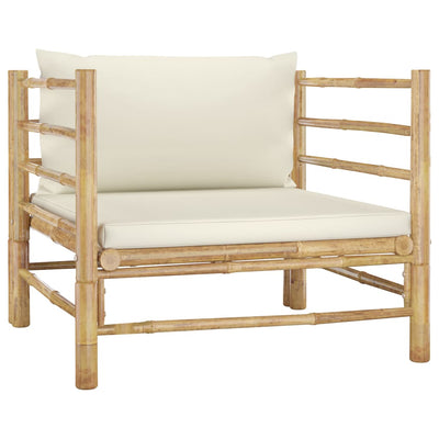 alt="Garden Sofa with Cream White Cushions Bamboo"