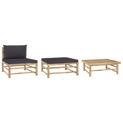 alt="3 Piece Garden Lounge Set with Dark Grey Cushions Bamboo"