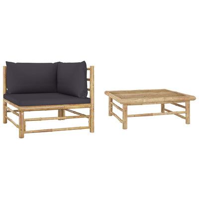 alt="2 Piece Garden Lounge Set with Dark Grey Cushions Bamboo"