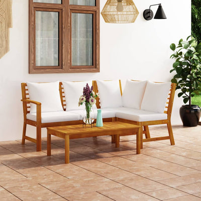 alt="4 Piece Garden Lounge Set with Cushion Cream Solid Acacia Wood"