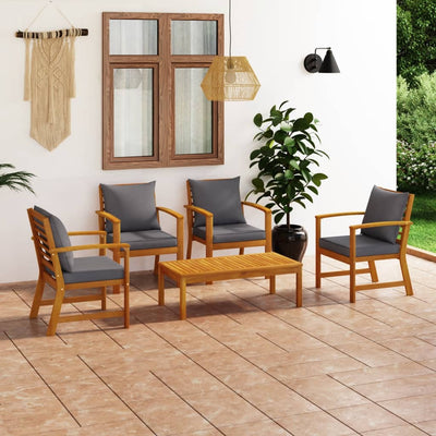 alt="5 Piece Garden Lounge Set with Cushion Solid Acacia Wood"