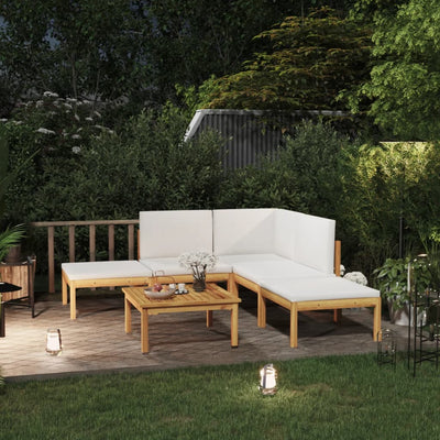 alt="6 Piece Garden Lounge Set with Cushions Cream Solid Acacia Wood"