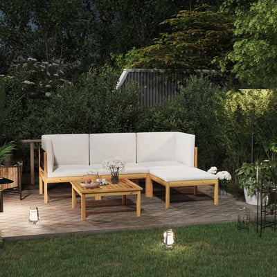 alt="5 Piece Garden Lounge Set with Cushions Cream Solid Acacia Wood"