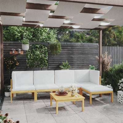 alt="6 Piece Garden Lounge Set with Cushions Cream Solid Acacia Wood"