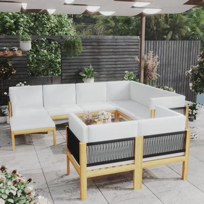 alt="10 Piece Garden Lounge Set with Cushions Cream Solid Acacia Wood"