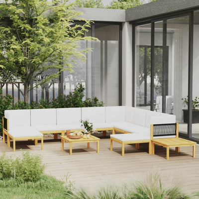 alt="12 Piece Garden Lounge Set with Cushions Cream Solid Acacia Wood"