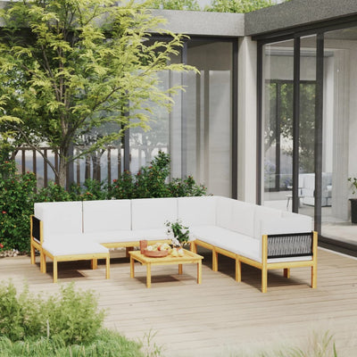 alt="9 Piece Garden Lounge Set with Cushions Cream Solid Acacia Wood"