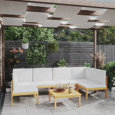 alt="7 Piece Garden Lounge Set with Cushions Cream Solid Acacia Wood"