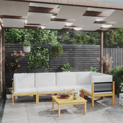alt="6 Piece Garden Lounge Set with Cushions Cream Solid Acacia Wood"
