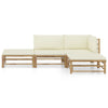 4 Piece Garden Lounge Set with Cream White Cushions Bamboo