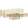 alt="5 Piece Garden Lounge Set with Cream White Cushions Bamboo"