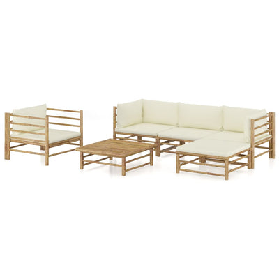 alt="6 Piece Garden Lounge Set with Cream White Cushions Bamboo"