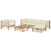 alt="6 Piece Garden Lounge Set with Cream White Cushions Bamboo"