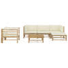 6 Piece Garden Lounge Set with Cream White Cushions Bamboo