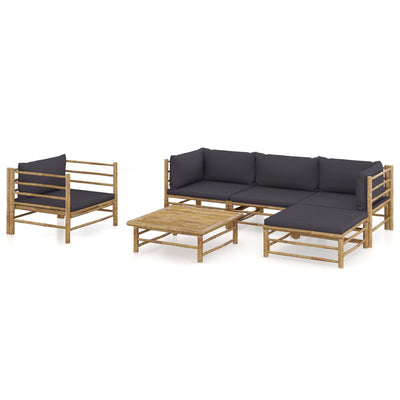 alt="6 Piece Garden Lounge Set with Dark Grey Cushions Bamboo"