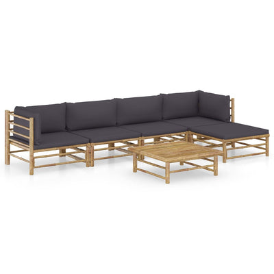 alt="6 Piece Garden Lounge Set with Dark Grey Cushions Bamboo"