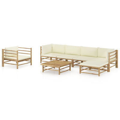 alt="7 Piece Garden Lounge Set with Cream White Cushions Bamboo"