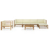 7 Piece Garden Lounge Set with Cream White Cushions Bamboo