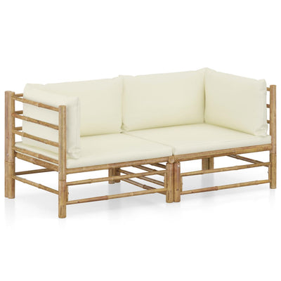 alt="2 Piece Garden Lounge Set with Cream White Cushions Bamboo"