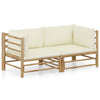 alt="2 Piece Garden Lounge Set with Cream White Cushions Bamboo"