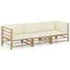 alt="3 Piece Garden Lounge Set with Cream White Cushions Bamboo"